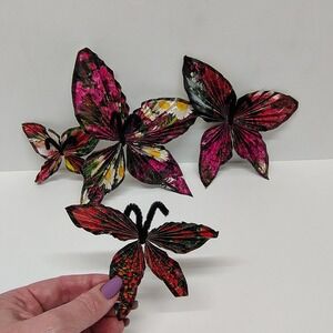 Handmade Ruffle Pleated Paper Butterflies Vtg‎ Floral Decor Set of 4 Colorful